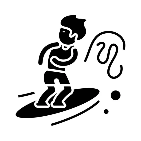 Icône noire de surf, illustration de concept, symbole plat vectoriel, signe de glyphe . — Image vectorielle