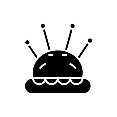 Dikiş iğneleri siyah simge, konsept illüstrasyon, vektör düz sembol, kabartma işareti.