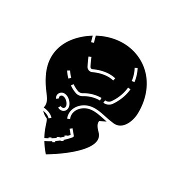 Skull diagnosis black icon, concept illustration, vector flat symbol, glyph sign.