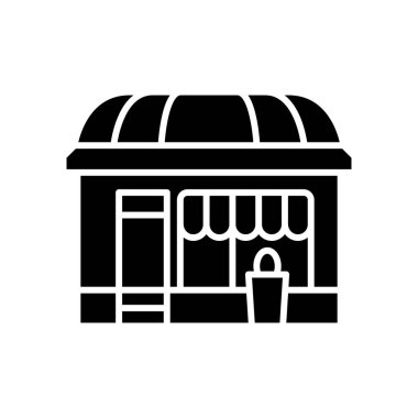 Small shop black icon, concept illustration, vector flat symbol, glyph sign.