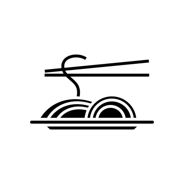 Ícone preto de espaguete, ilustração do conceito, símbolo liso do vetor, sinal do glifo . — Vetor de Stock