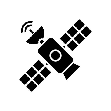 Uzay uydusu simgesi, konsept illüstrasyon, vektör düz sembol, kabartma işareti.