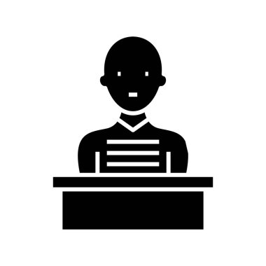 Sanık siyah simge, konsept illüstrasyon, vektör düz sembol, sembol işareti.