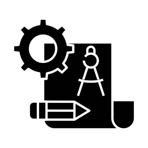 Inženýrská kresba černá ikona, koncept ilustrace, vektorový plochý symbol, znak glyfu. — Stockový vektor