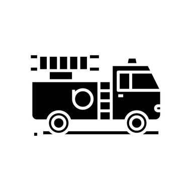 Fire truck black icon, concept illustration, vector flat symbol, glyph sign.