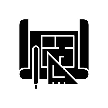Technical drawing black icon, concept illustration, vector flat symbol, glyph sign.