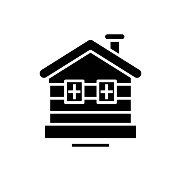 Houten huis zwart icoon, conceptillustratie, vector plat symbool, teken van glyph. — Stockvector