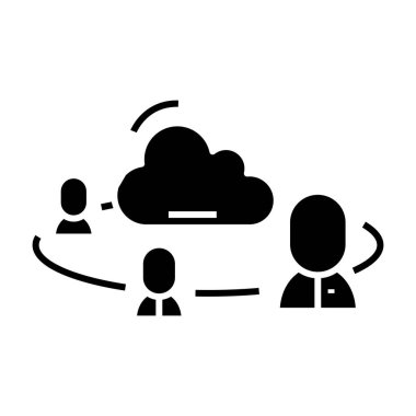 Bulutlar siyah simge, konsept illüstrasyon, vektör düz sembol, kabartma işareti kullanılıyor.