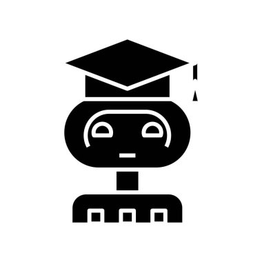 Trained artificial intelligence black icon, concept illustration, vector flat symbol, glyph sign.