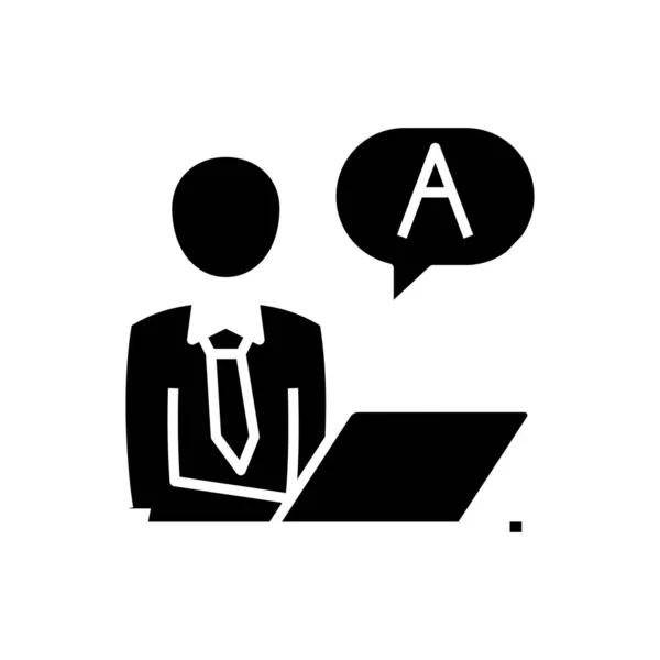 Working manager black icon, concept illustration, vector flat symbol, glyph sign. — Stok Vektör