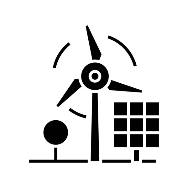 Väderkvarns energi svart ikon, begrepp illustration, vektor platt symbol, glyf tecken. — Stock vektor