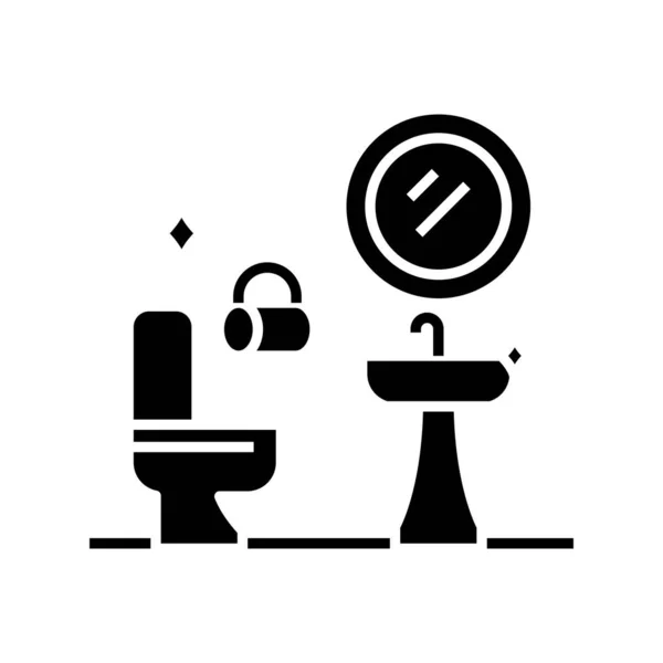 Черный значок для чистки туалета, концептуальная иллюстрация, векторный плоский символ, знак знака . — стоковый вектор