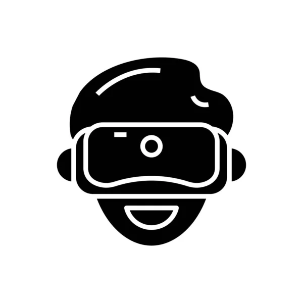 Virtuális valóság headset fekete ikon, koncepció illusztráció, vektor lapos szimbólum, glyph jel. — Stock Vector