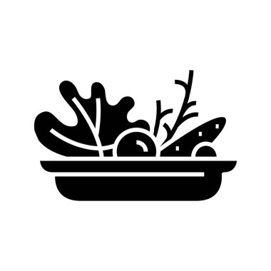 Sebze salatası siyah ikonu, konsept çizim, vektör düz sembol, kabartma işareti.