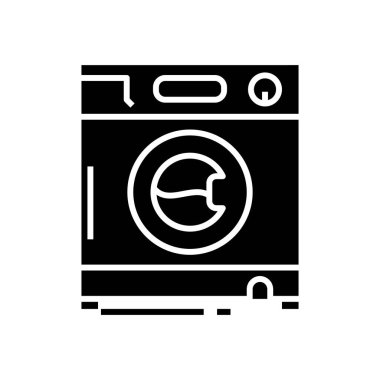 Çamaşır makinesi simgesi, konsept illüstrasyon, vektör düz sembol, kabartma işareti.