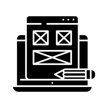 Web tasarım şeması siyah simge, konsept illüstrasyon, vektör düz sembol, kabartma işareti.