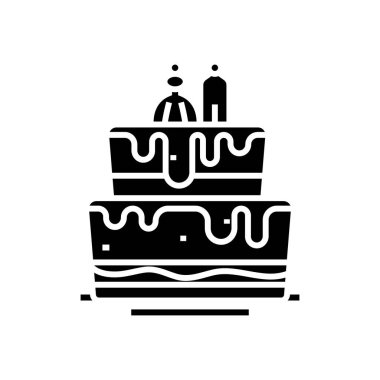 Düğün pastası simgesi, konsept illüstrasyon, vektör düz sembol, kabartma işareti.