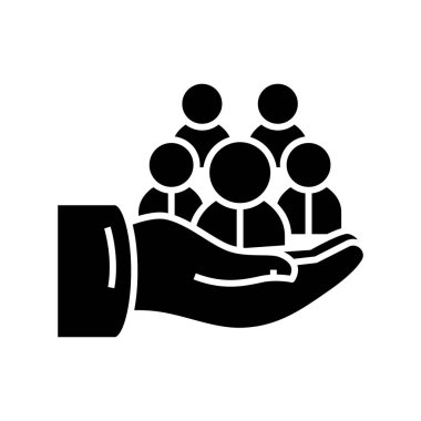 Takım desteği siyah simgesi, konsept illüstrasyon, vektör düz sembol, kabartma işareti.