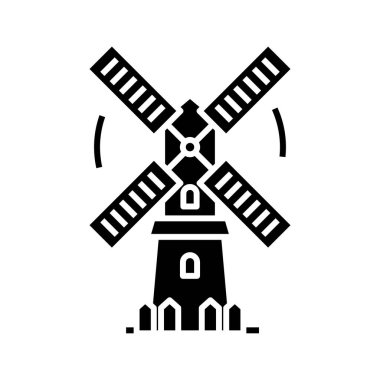 Windmill black icon, concept illustration, vector flat symbol, glyph sign.