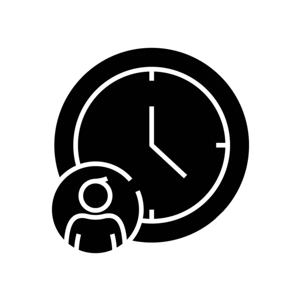 Time manager svart ikon, begrepp illustration, vektor platt symbol, glyf tecken. — Stock vektor