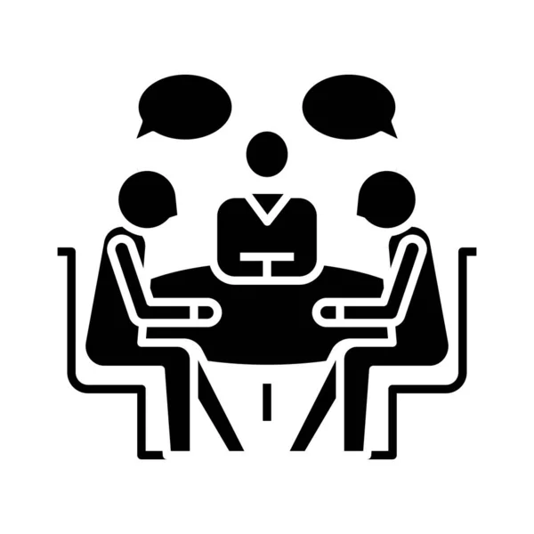 Team diskussion svart ikon, begrepp illustration, vektor platt symbol, glyf tecken. — Stock vektor