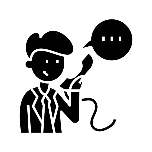Conversazione telefonica icona nera, concetto illustrazione, vettore simbolo piatto, segno di glifo . — Vettoriale Stock