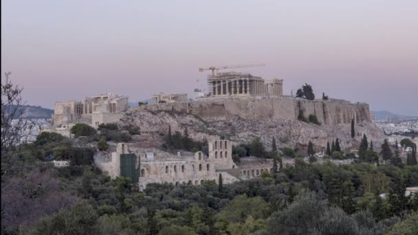 4k time lapse of acropolis, day to dark — стоковое видео