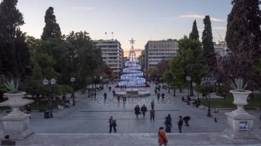 Syntagma Meydanı zaman atlamalı ile Noel ağacı, Atina, Yunanistan, 12-14-2017