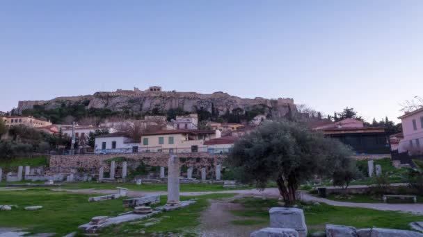 Blick Auf Römischen Markt Und Akropolis Oben — Stockvideo