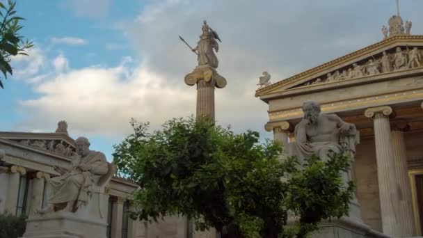 Sócrates Platão Athena Estátuas Academia Athens — Vídeo de Stock