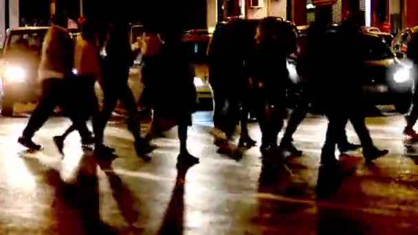 Peatones Cruzando Calle Por Noche Vida Nocturna Ciudad — Vídeos de Stock