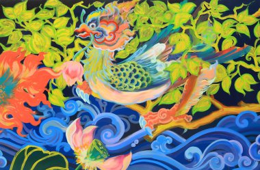 Tapınağın tavanında geleneksel Tayland tarzı resim