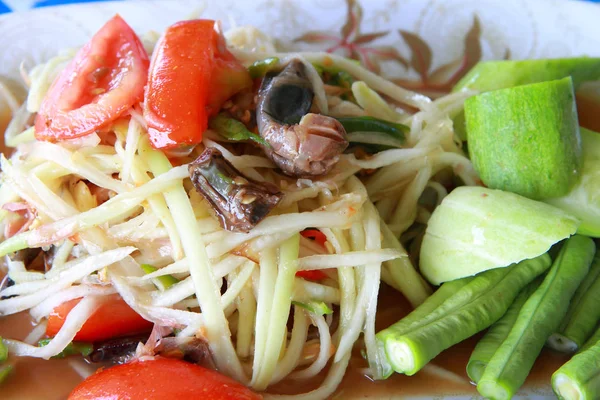 Warme Kruidige Papaya Salade Thaise Keuken — Stockfoto