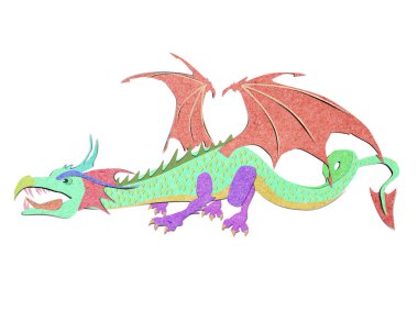 geri dönüşümlü kağıt zanaat sopa ejderha beyaz arka plan.