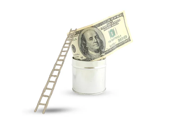 Dólares Com Uma Escada Fundo Branco — Fotografia de Stock