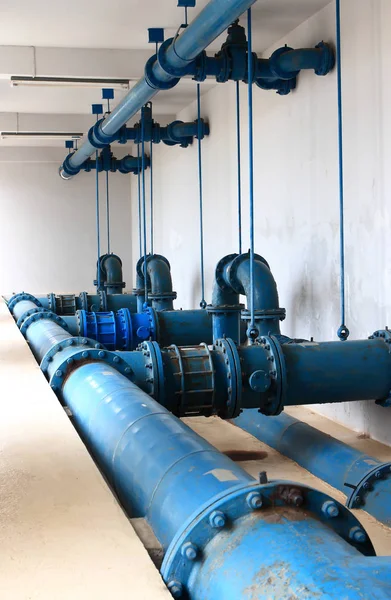 Water Pompstation Industriële Interieur Pijpen — Stockfoto