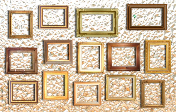 Χρυσό πλαίσιο στον τοίχο — Φωτογραφία Αρχείου