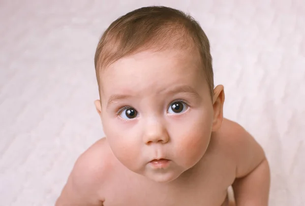 Curious little baby looking up at the camera — Stock Photo, Image