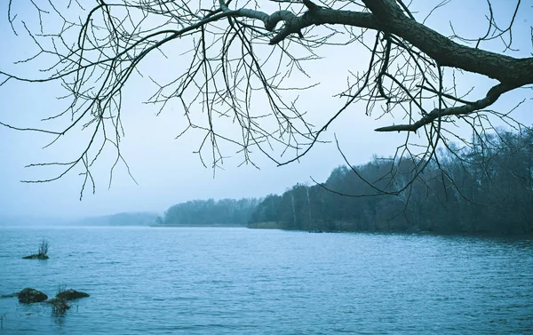 Lluvia frío invierno lago paisaje — Foto de Stock