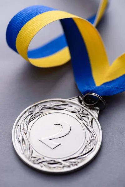 Close-up studio shot of second place silver medal — Stock Photo, Image
