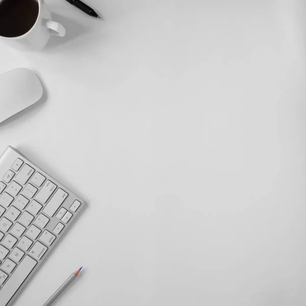 White office desk and stationery — Stock Photo, Image