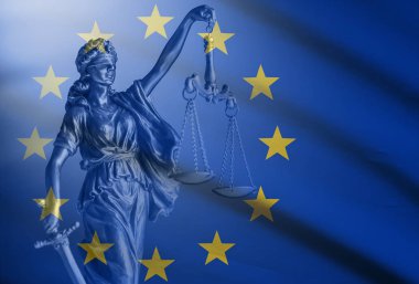 Statue of Justice over a European Union Flag clipart