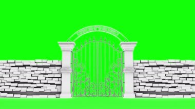 Yeşil arka planda, 3d animasyon beyaz kapılarını aç