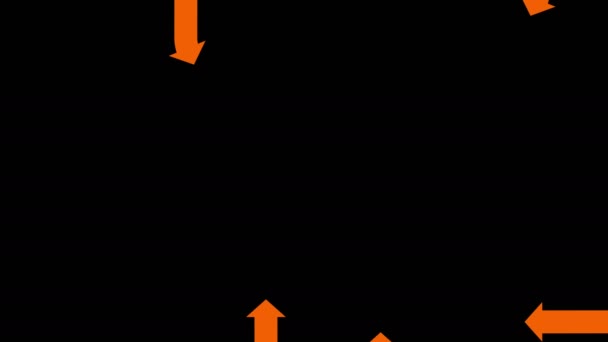 Flechas naranjas sobre fondo negro, animación plana — Vídeos de Stock