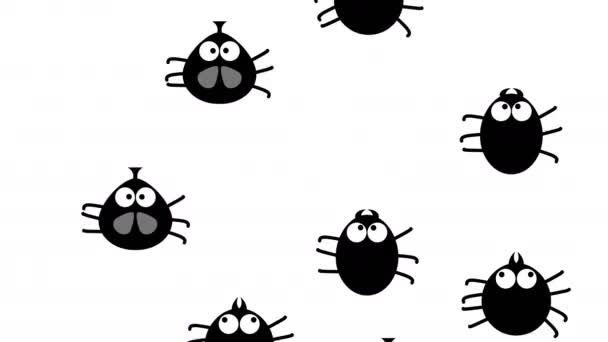 Legrační černý hmyz plížit na bílém, 2d animovaný film, bezešvé smyčka