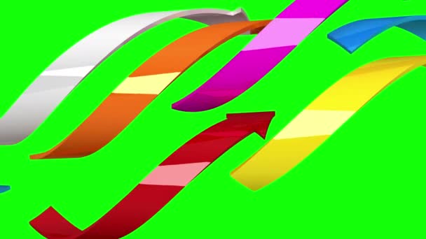 Різнокольорові стрілки на зеленому тлі, 3D анімація, безшовна петля — стокове відео