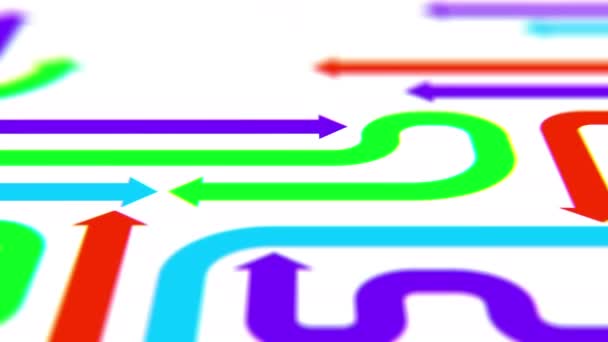 白い表面、シームレス ループ、Cg アニメーションにカラフルな矢印の上飛行 — ストック動画