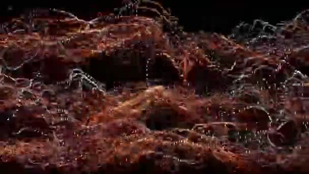 Web van glanzende stippen schommelen op zwart, 3d animatie, naadloze — Stockvideo