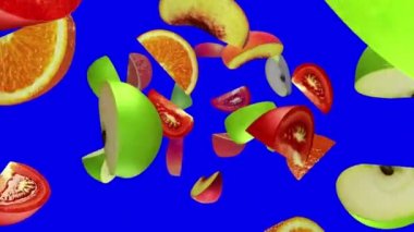 Meyve parçaları en baştan mavi ekranda sorunsuz döngü, Cg düşmek.