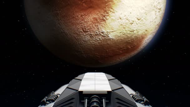 Sci-fi giant spaceship is approaching Pluto — Stock Video